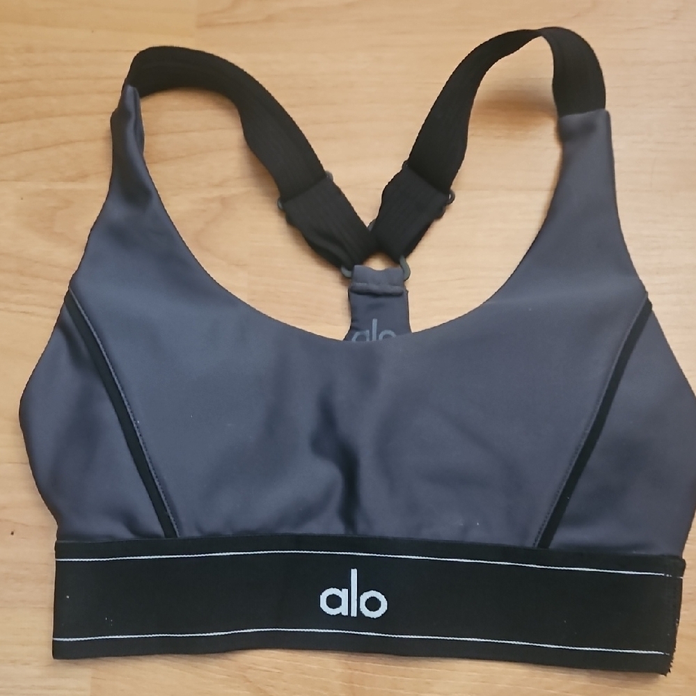 ALO Yoga Gray and Black Racerback Sports Bra